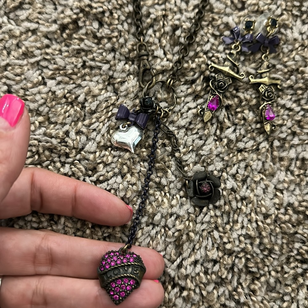 Betsey Johnson Love & Dagger Necklace and Earring Set